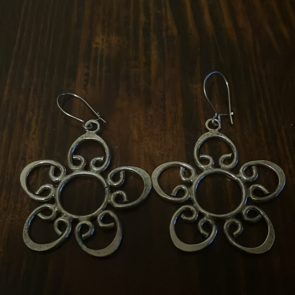 Silver Floral Dangle Earrings